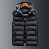 Men's loose cotton vest with hood and stand-up collar, short vest